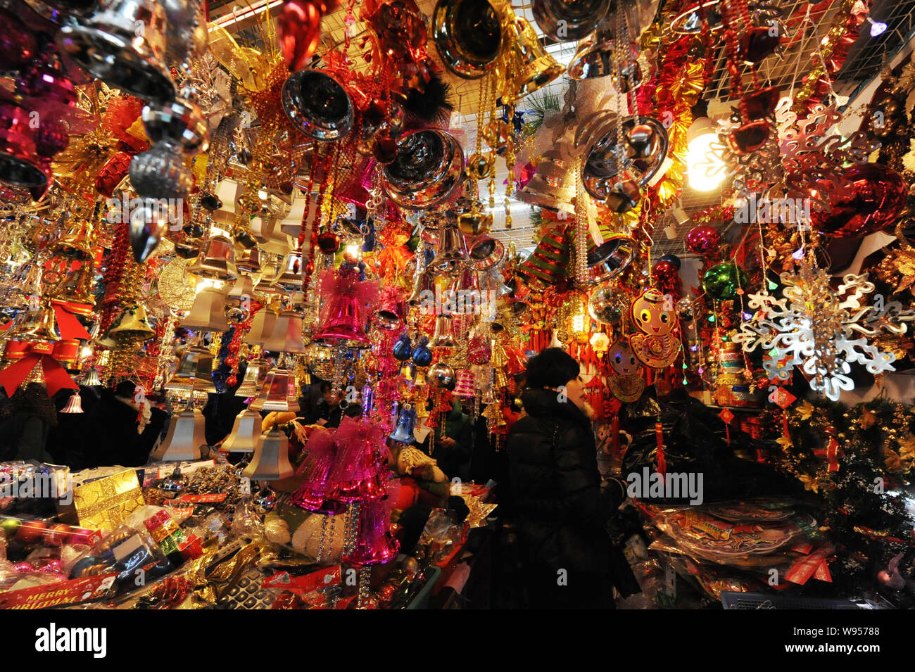 Chinese Customers Buy Christmas Decorations In A Shop At A