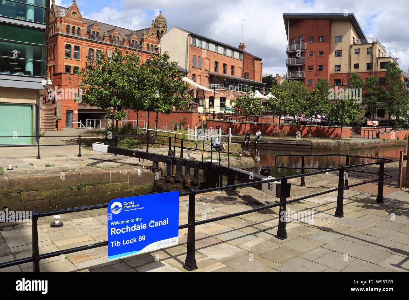 Safety fencing recently installed around Tib Lock on The Rochdale canal in central Manchester. This followed a drowning accident in March 2018 Stock Photo