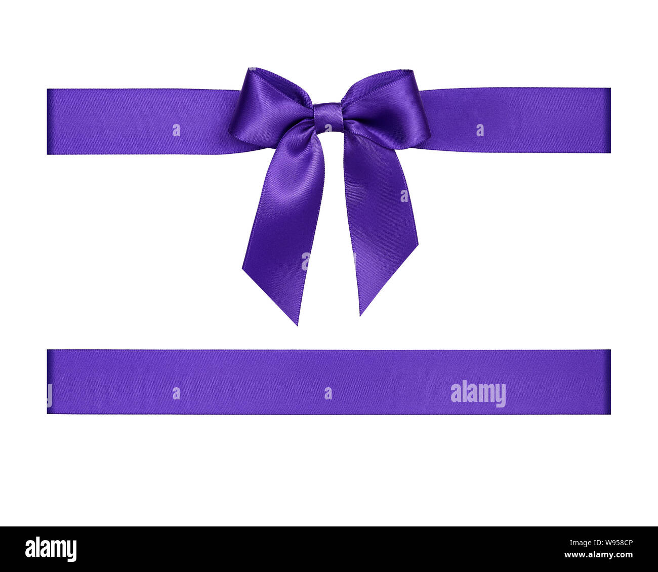 Purple ribbon bow cut out and isolated on white background, purple gift box ribbon decor Stock Photo
