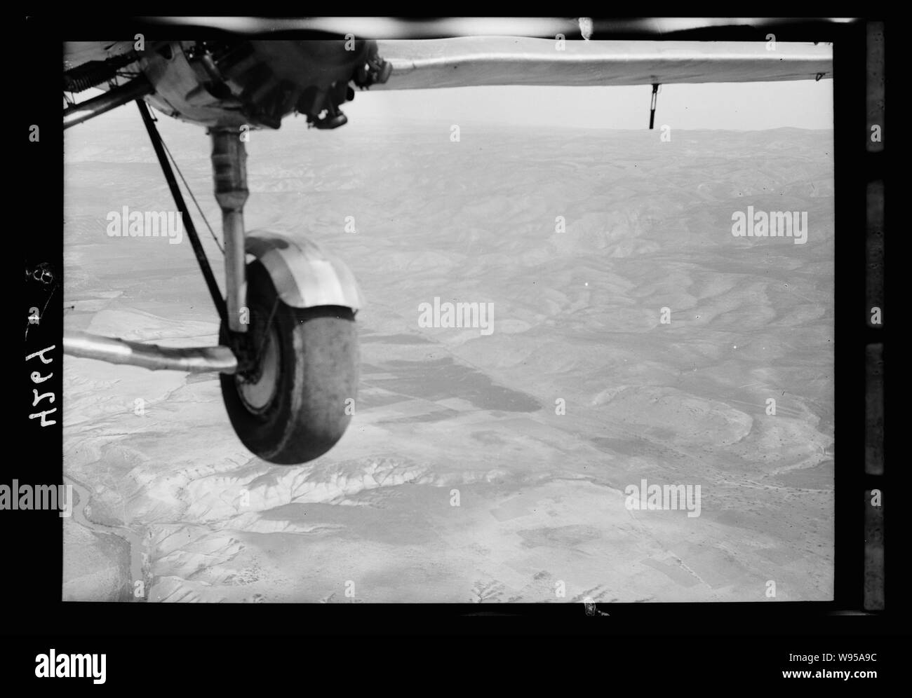 Air views of Palestine. Flying south over the Jordan Rift. The land of
