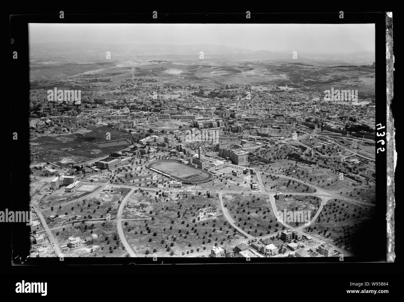 Air views of Palestine. Jerusalem from the air. Newer Jerusalem. The Y.M.C.A. section. Looking N.E. over city Stock Photo