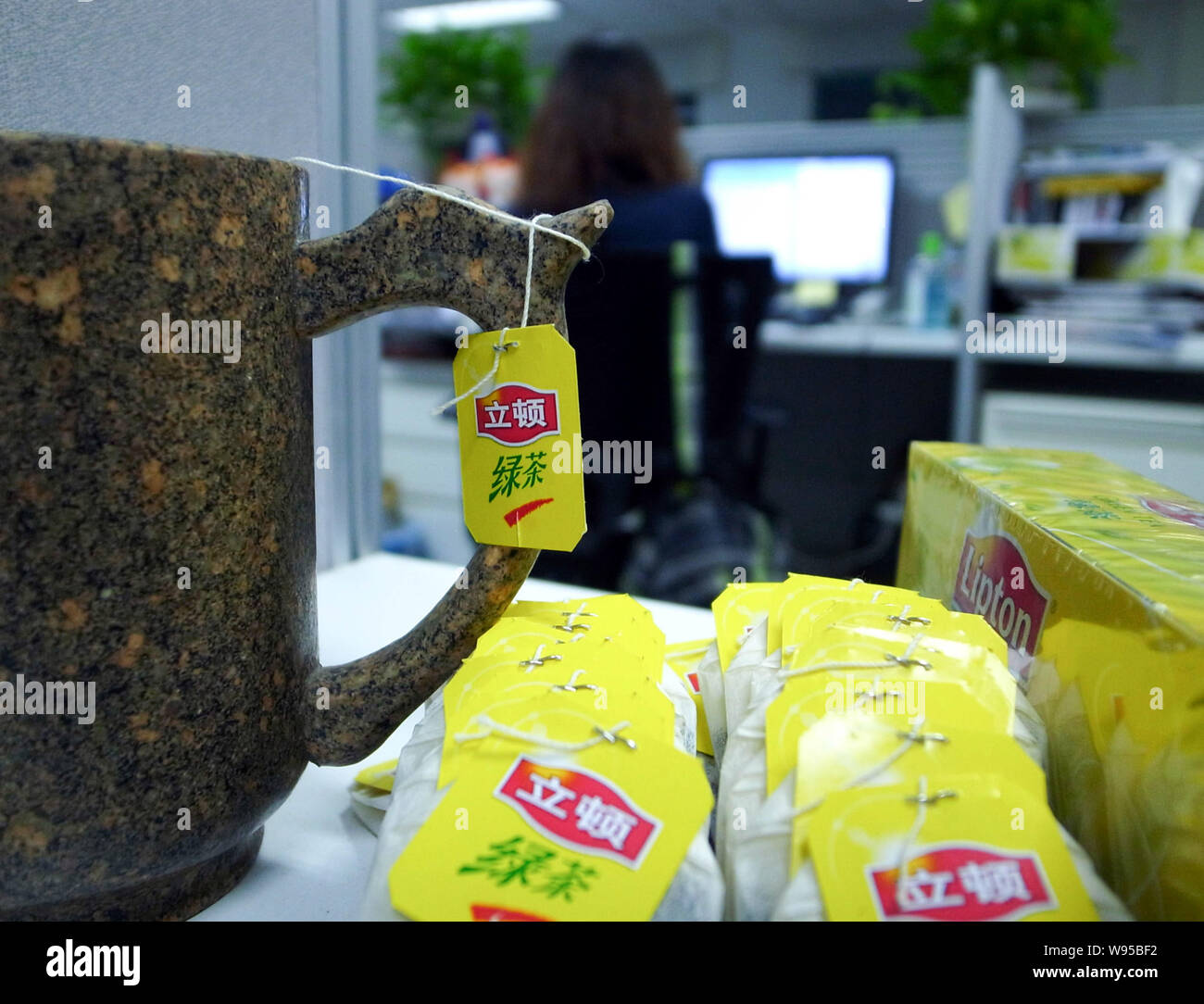 Lipton tea bags are pictured at an office in Beijing, China, 24 April