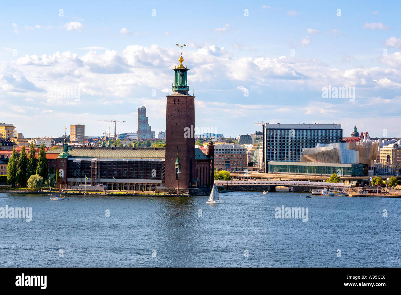 View of Stockholm city over sea harbour in summer season at Stockholm, Sweden Stock Photo
