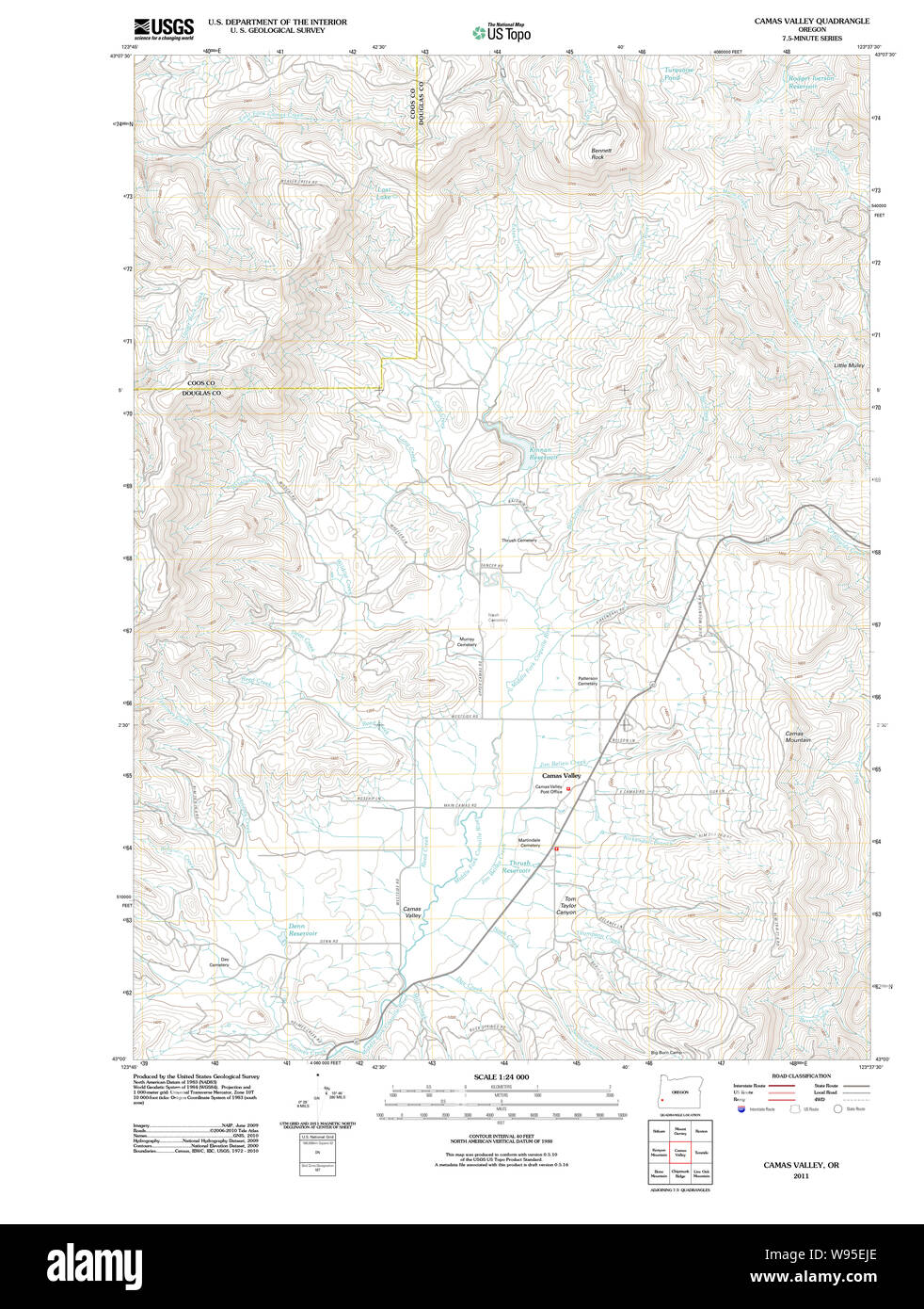 USGS Topo Map Oregon Camas Valley 20110824 TM Restoration Stock Photo