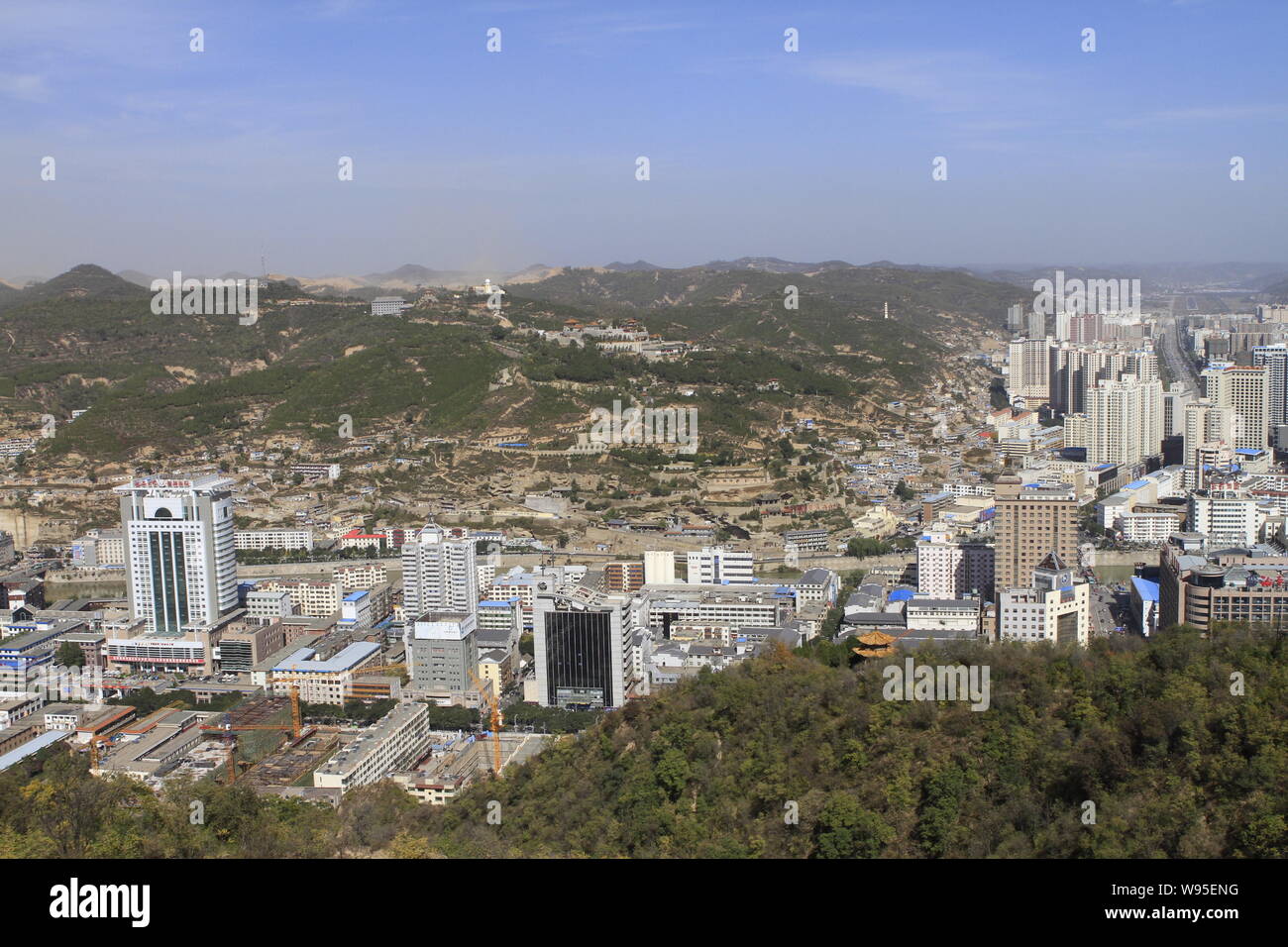 --FILE--Cityscape of YanAn city, northwest Chinas Shaanxi province, 13 October 2012.   Yanan, the iconic centre of the Communist Partys revolutionary Stock Photo