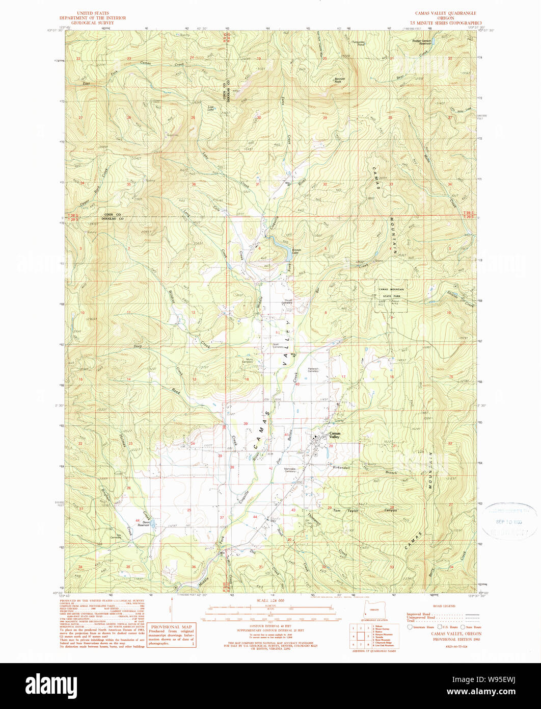 USGS Topo Map Oregon Camas Valley 279242 1990 24000 Restoration Stock Photo