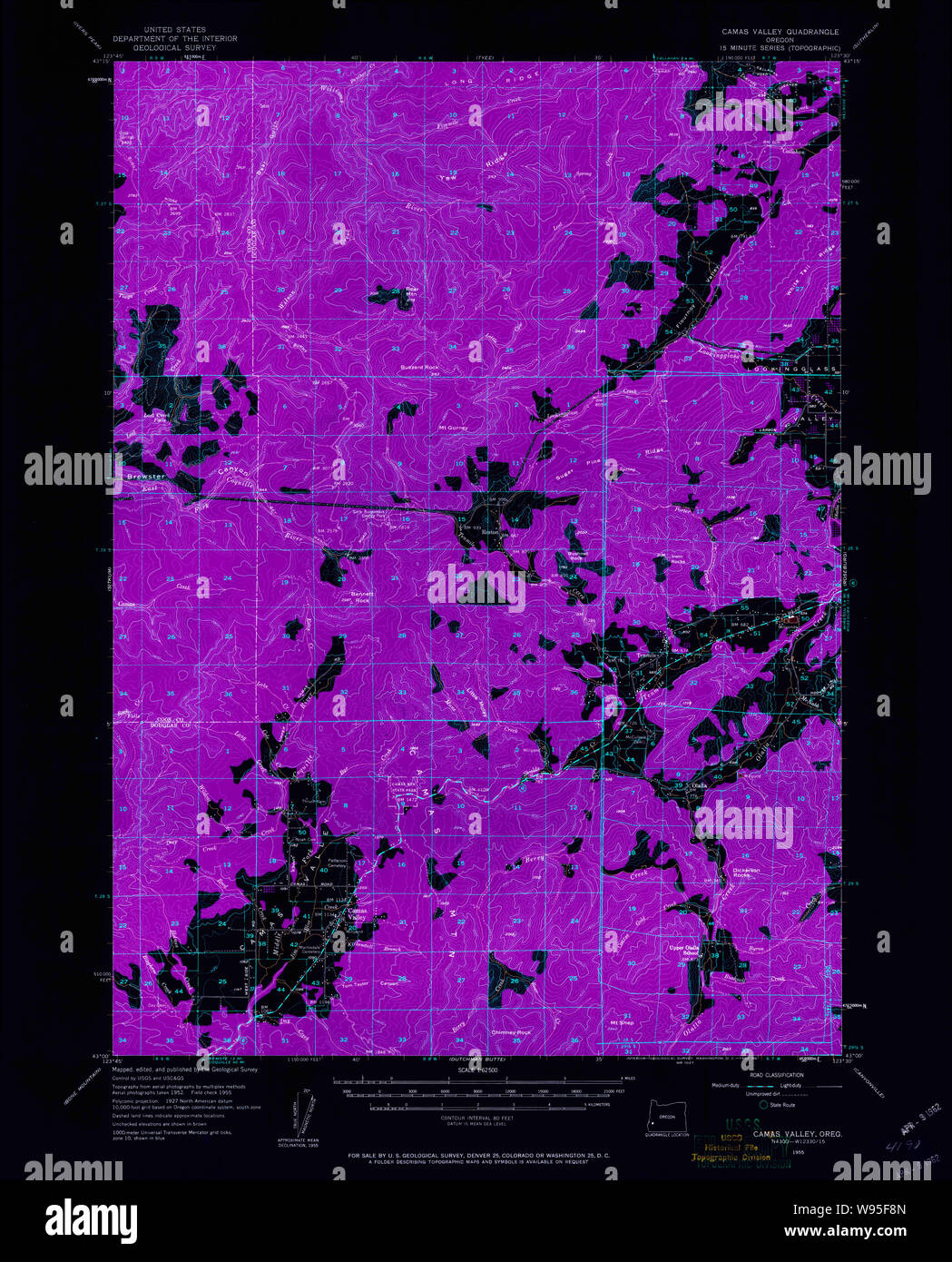 USGS Topo Map Oregon Camas Valley 282298 1955 62500 Inverted Restoration Stock Photo