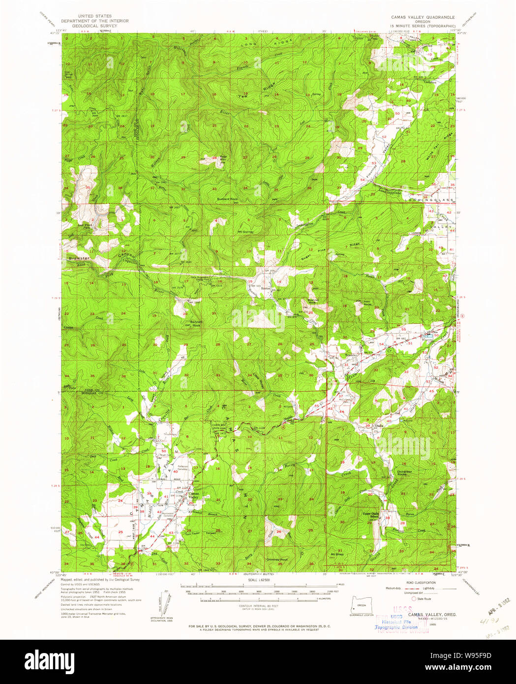 USGS Topo Map Oregon Camas Valley 282298 1955 62500 Restoration Stock Photo