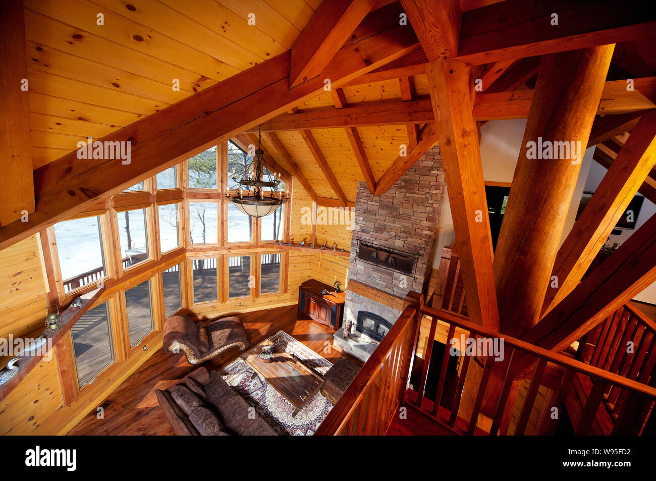 Modern Canadian Log Cabin Home Stock Photo