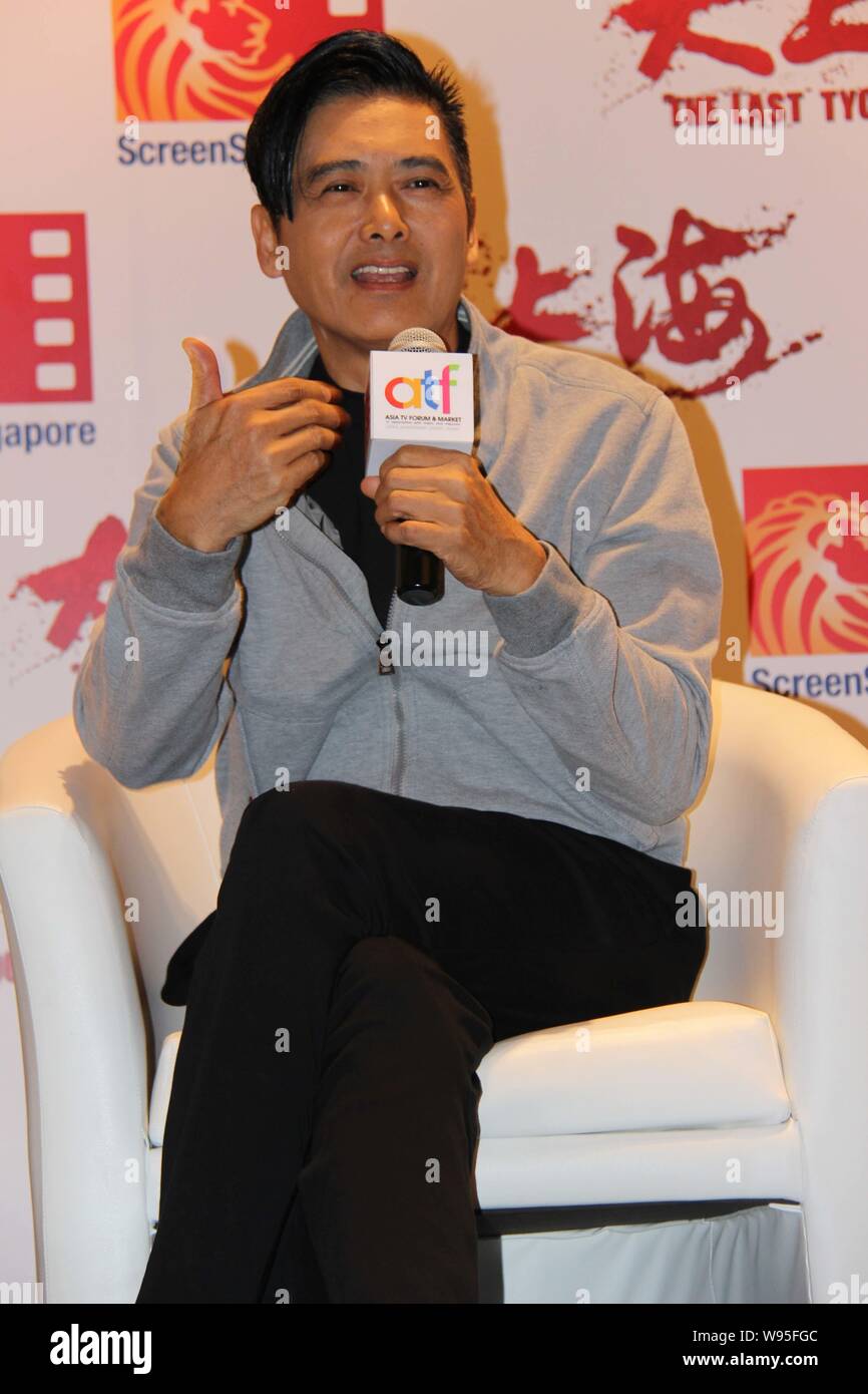 Actor Chow Yun-fat  attends a press conference for his latest movie,The Last Tycoon, in Singapore, 4 December 2012. Stock Photo
