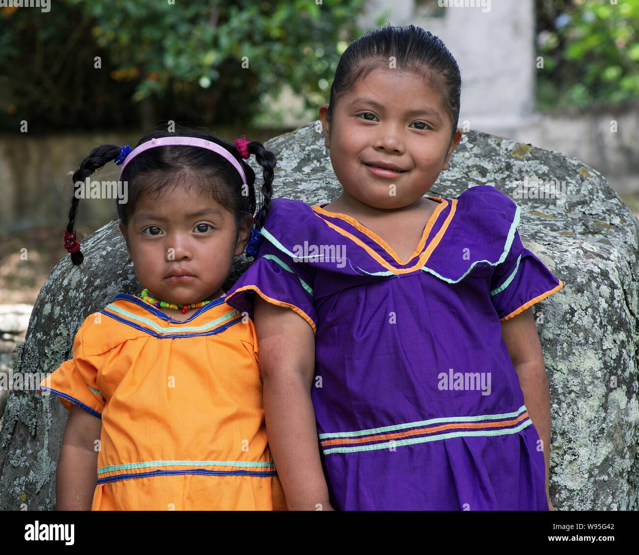 Two unidentified children of the Ngabe (or Gaymi) indigenous group in Panama. Stock Photo
