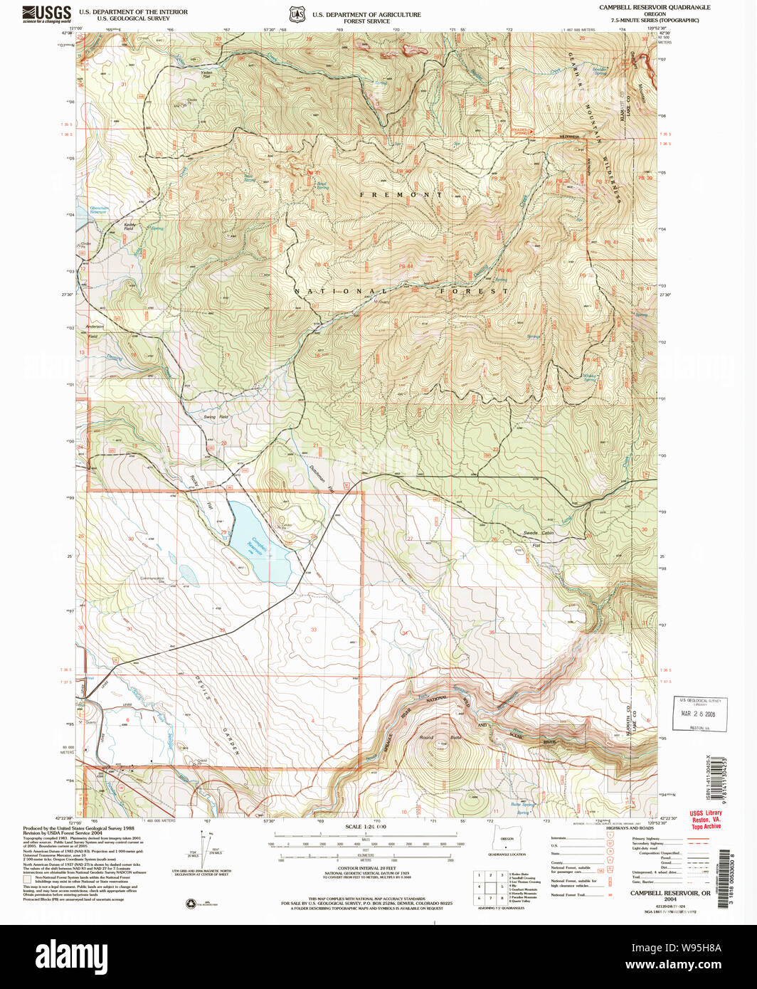 USGS Topo Map Oregon Campbell Reservoir 279250 2004 24000 Restoration Stock Photo