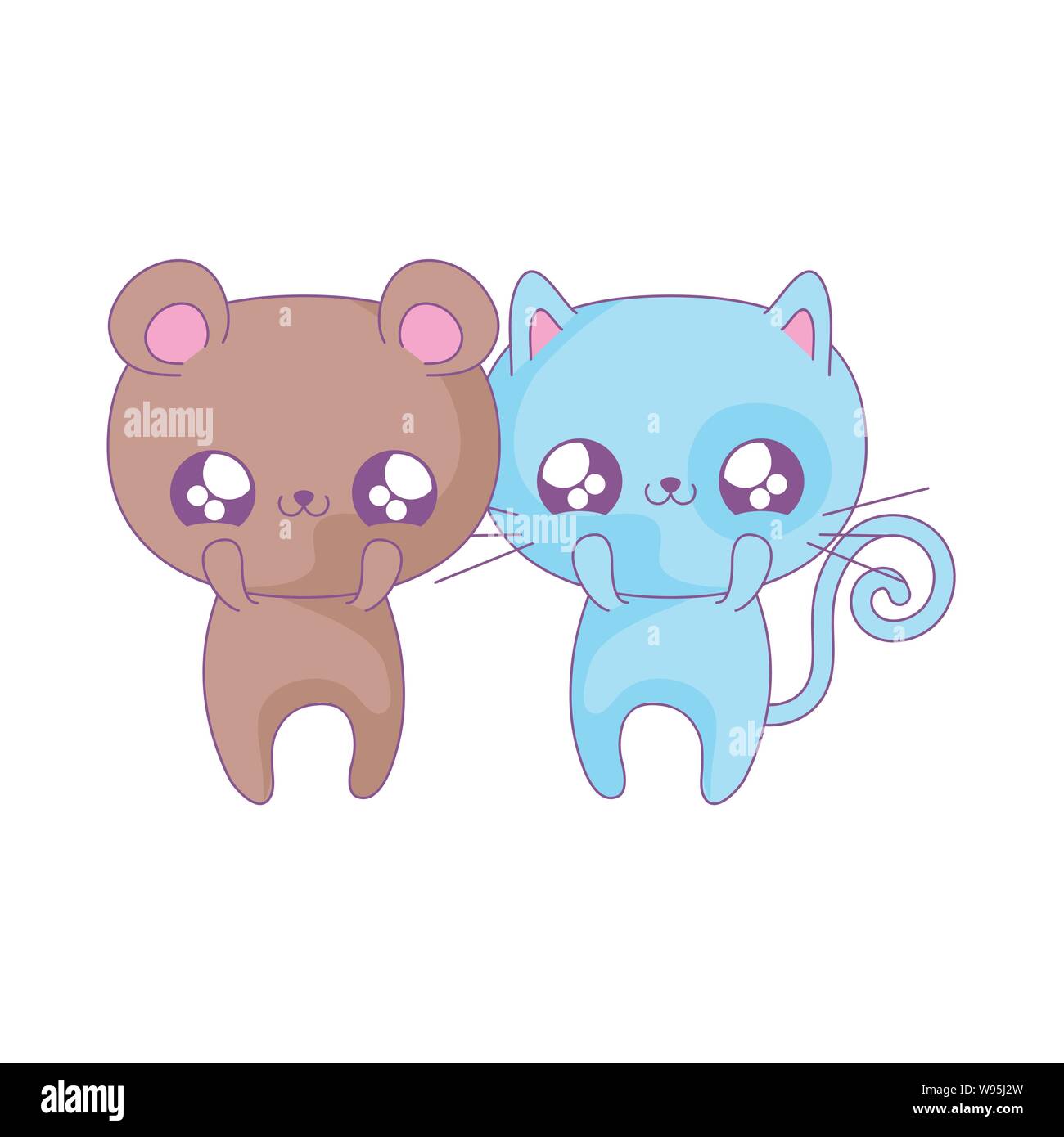 cute cat with bear baby animals kawaii style vector illustration design ...