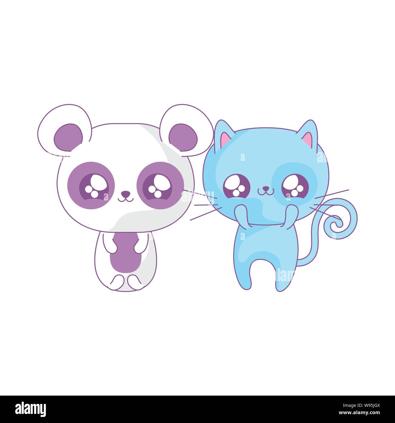 Cute Cat With Panda Bear Baby Animals Kawaii Style Vector Illustration Design Stock Vector Image Art Alamy