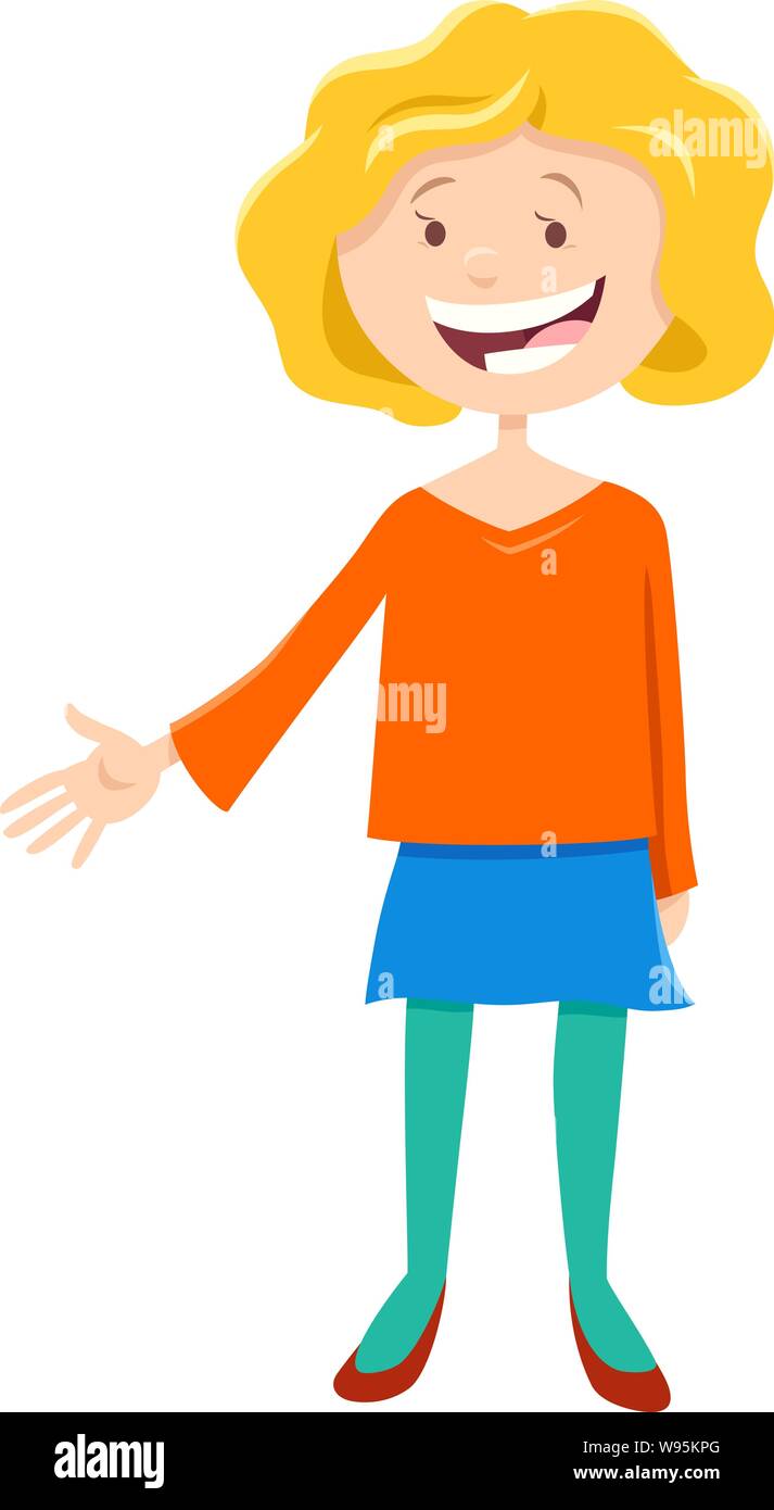 Cartoon Illustration Of Happy Pretty Teen Girl Or Young Woman Character Stock Vector Image Art Alamy
