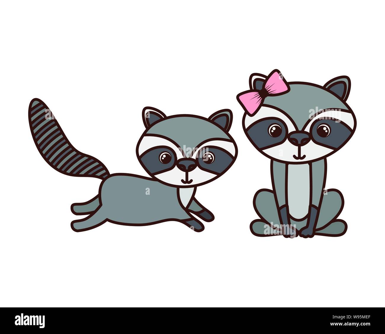 cute couple of raccoons on white background Stock Vector Image & Art ...