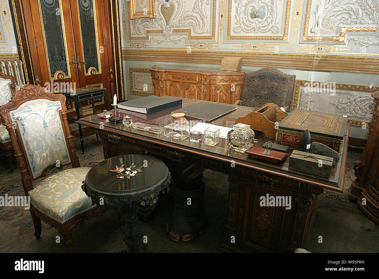 Mustafa Kemal Ataturk's working room at Dolmabahce Palace in Istanbul, Turkey. Palace is administrative center of the Ottoman Empire from 1856 to 1922 Stock Photo