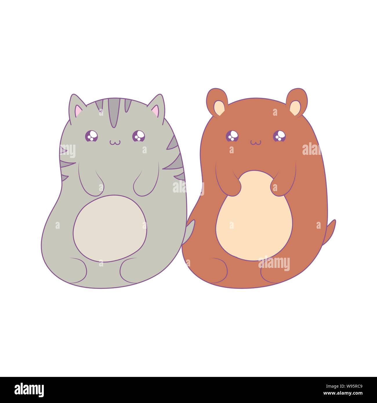 cute cat with bear baby animals kawaii style vector illustration design ...