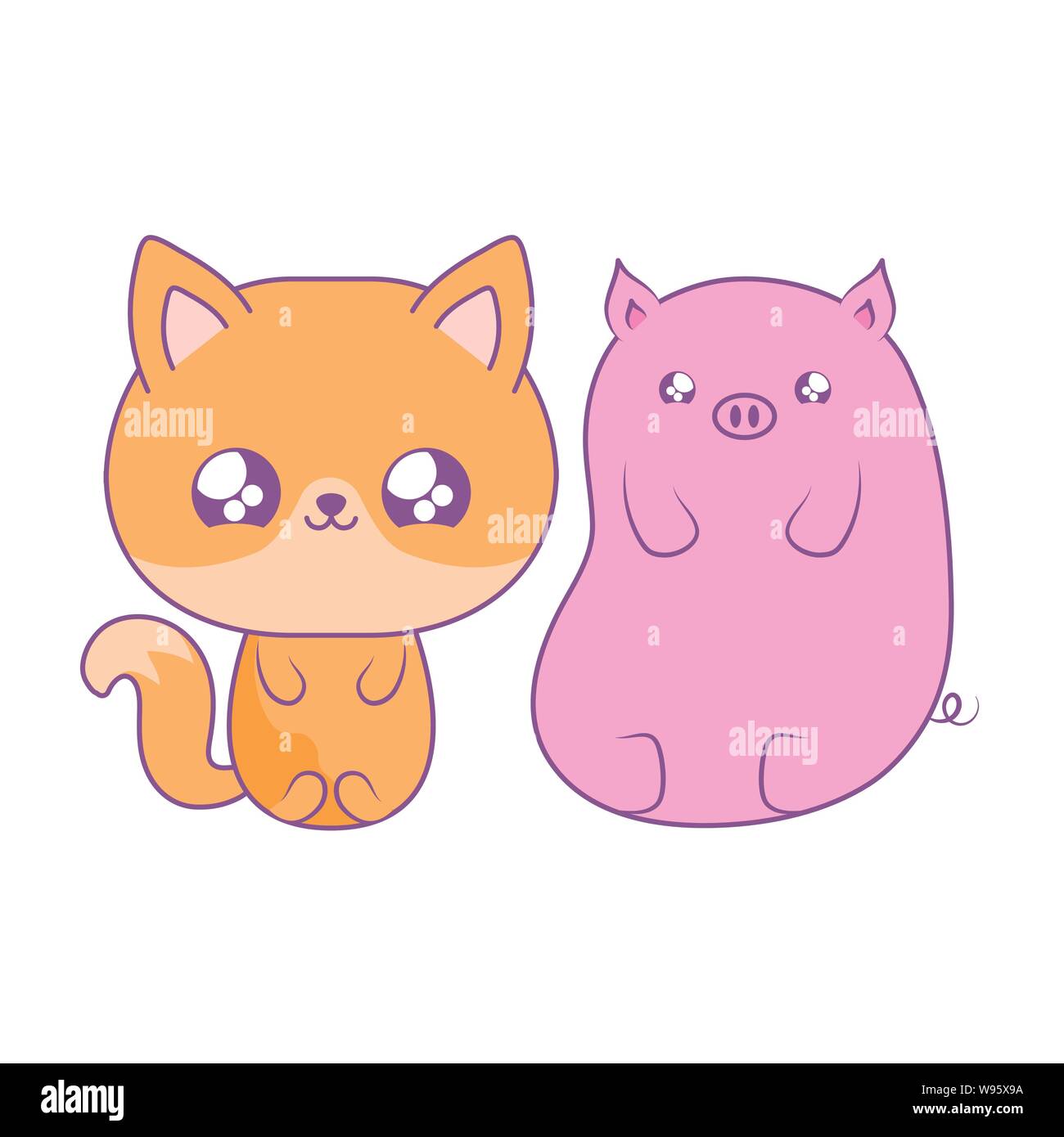 Cute Fox With Piggy Baby Animals Kawaii Style Vector Illustration Design Stock Vector Image Art Alamy