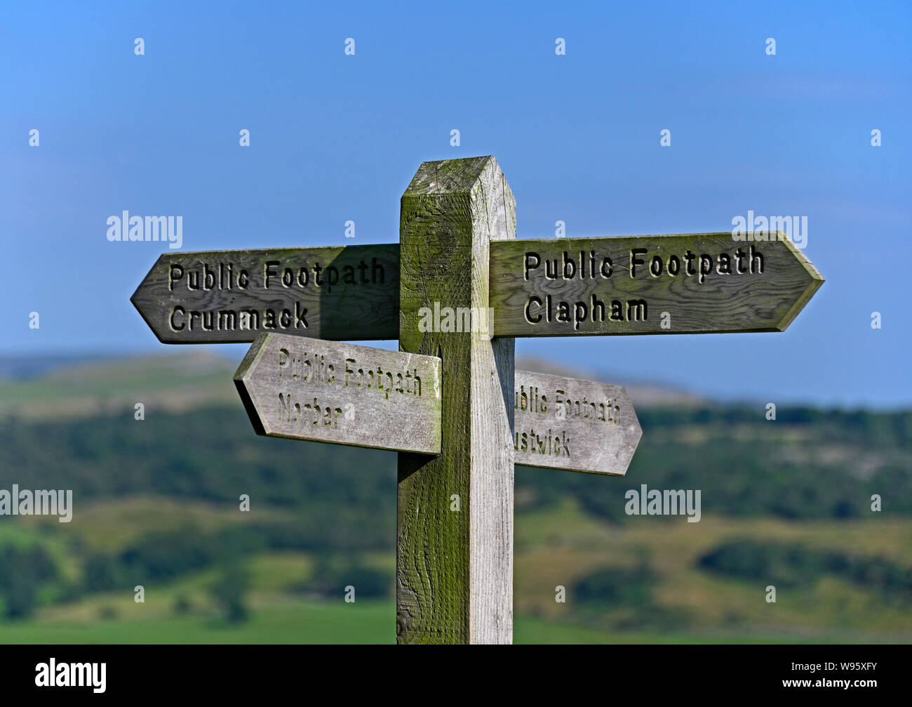 Public Footpath Direction fingerpost. Norber. Austwick, Yorkshire Dales National Park, Craven, North Yorkshire, England, United Kingdom, Europe. Stock Photo