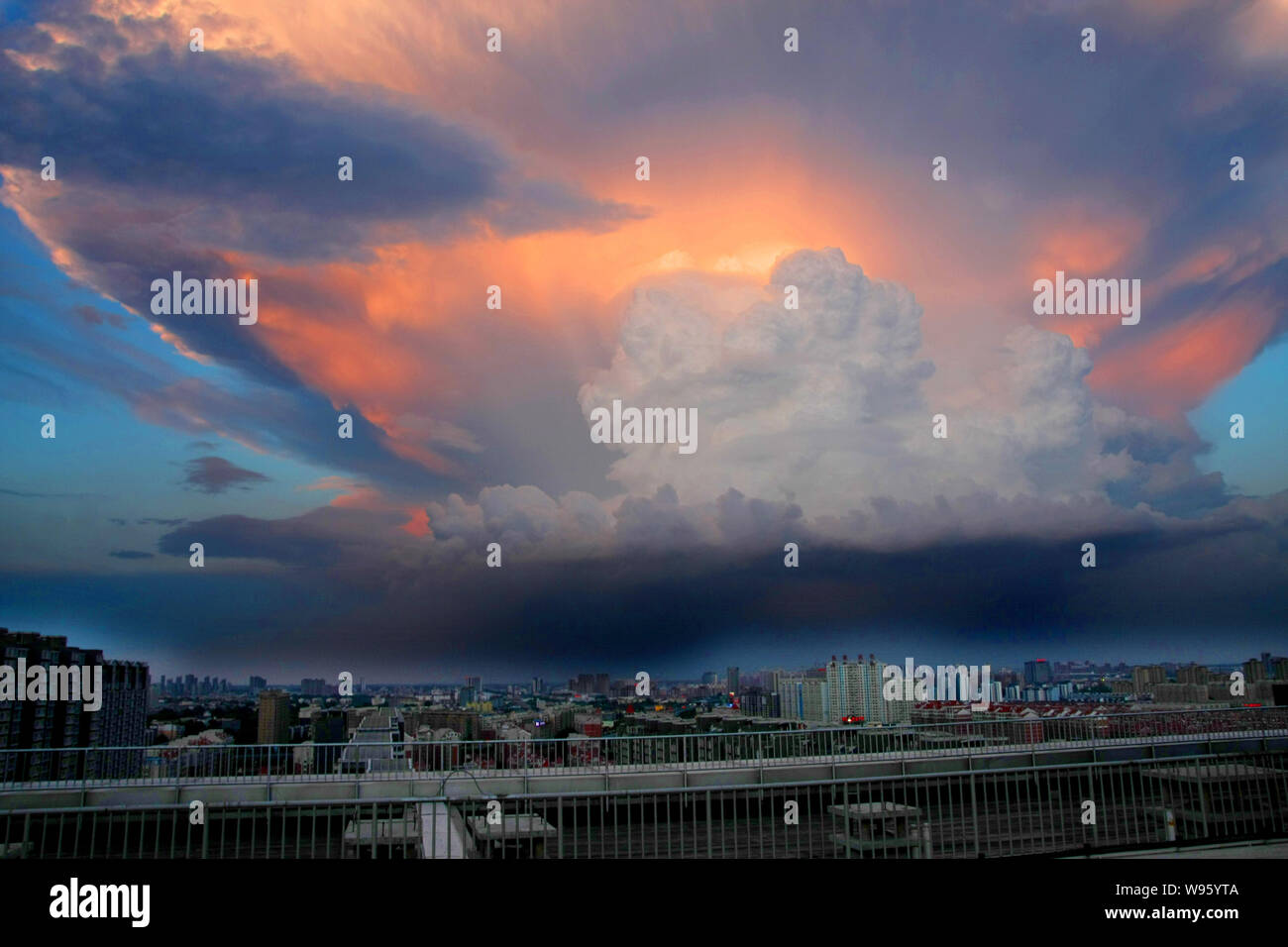 View of a mushroom-like cloud in the sky in Beijing, China, 14 June 2012.   A mushroom-like cloud was witnessed in Beijing on Thursday (14 June 2012) Stock Photo