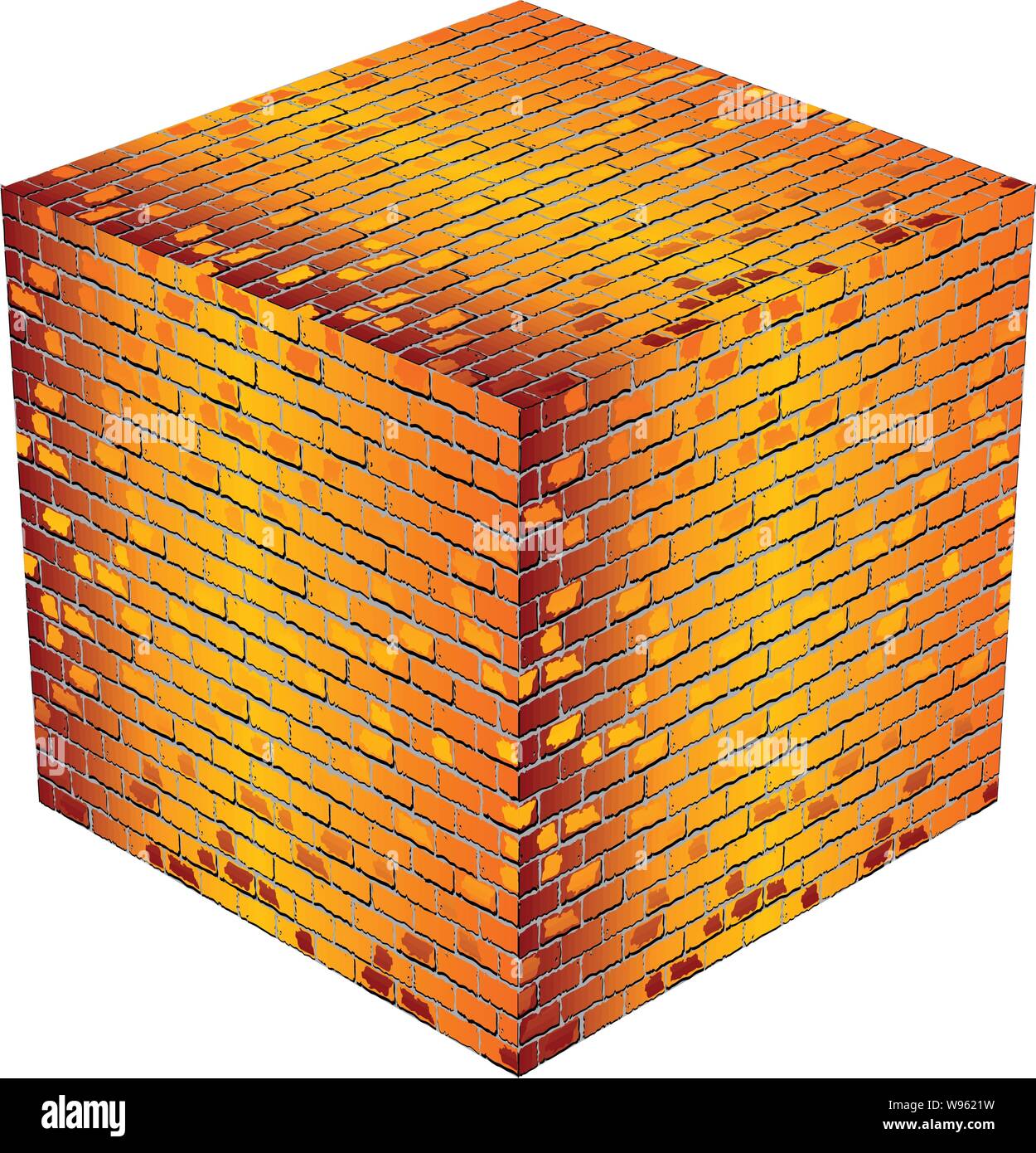 A cube made of orange bricks - Illustration,  Orange abstract vector illustration Stock Vector
