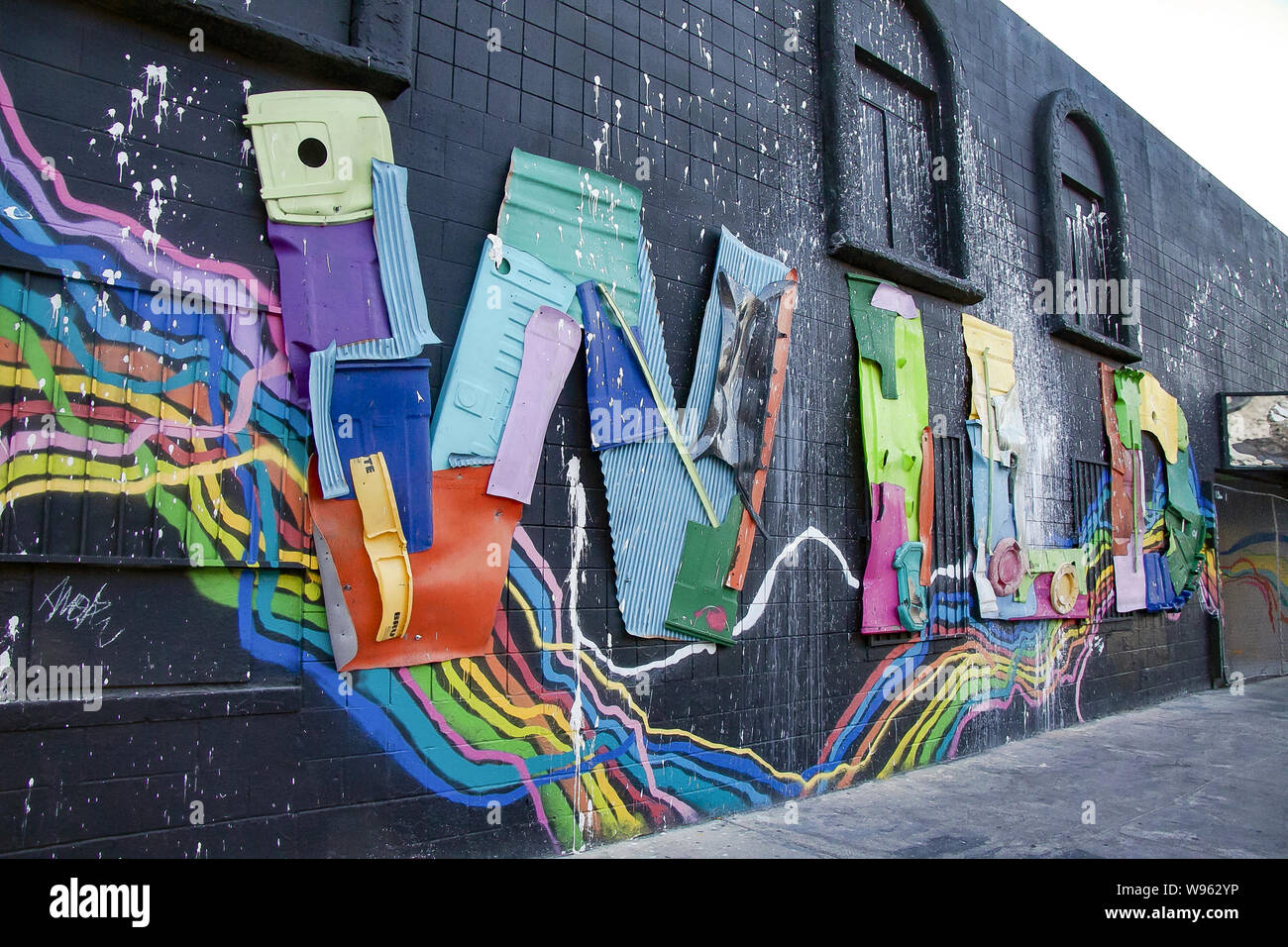 Artistic Wall Mural in downtown Las Vegas, part of the show. Contemporary art and architectural design as examples of fresh new ideas. Stock Photo