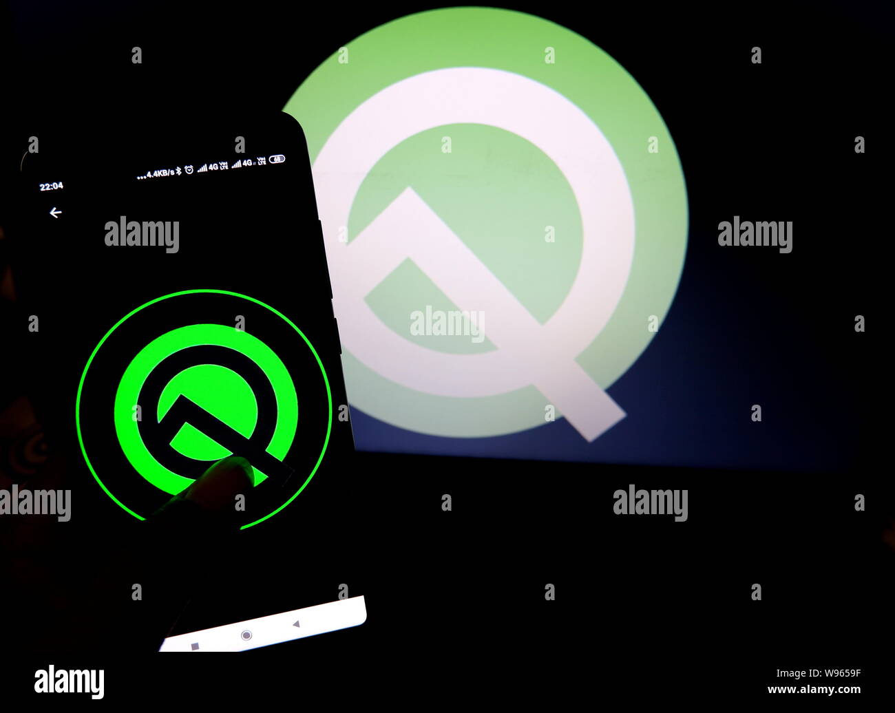 August 12, 2019, Kolkata, India: In this photo illustration Mobile Operating system application Android Q logo seen displayed on a smartphone. (Credit Image: © Avishek Das/SOPA Images via ZUMA Wire) Stock Photo