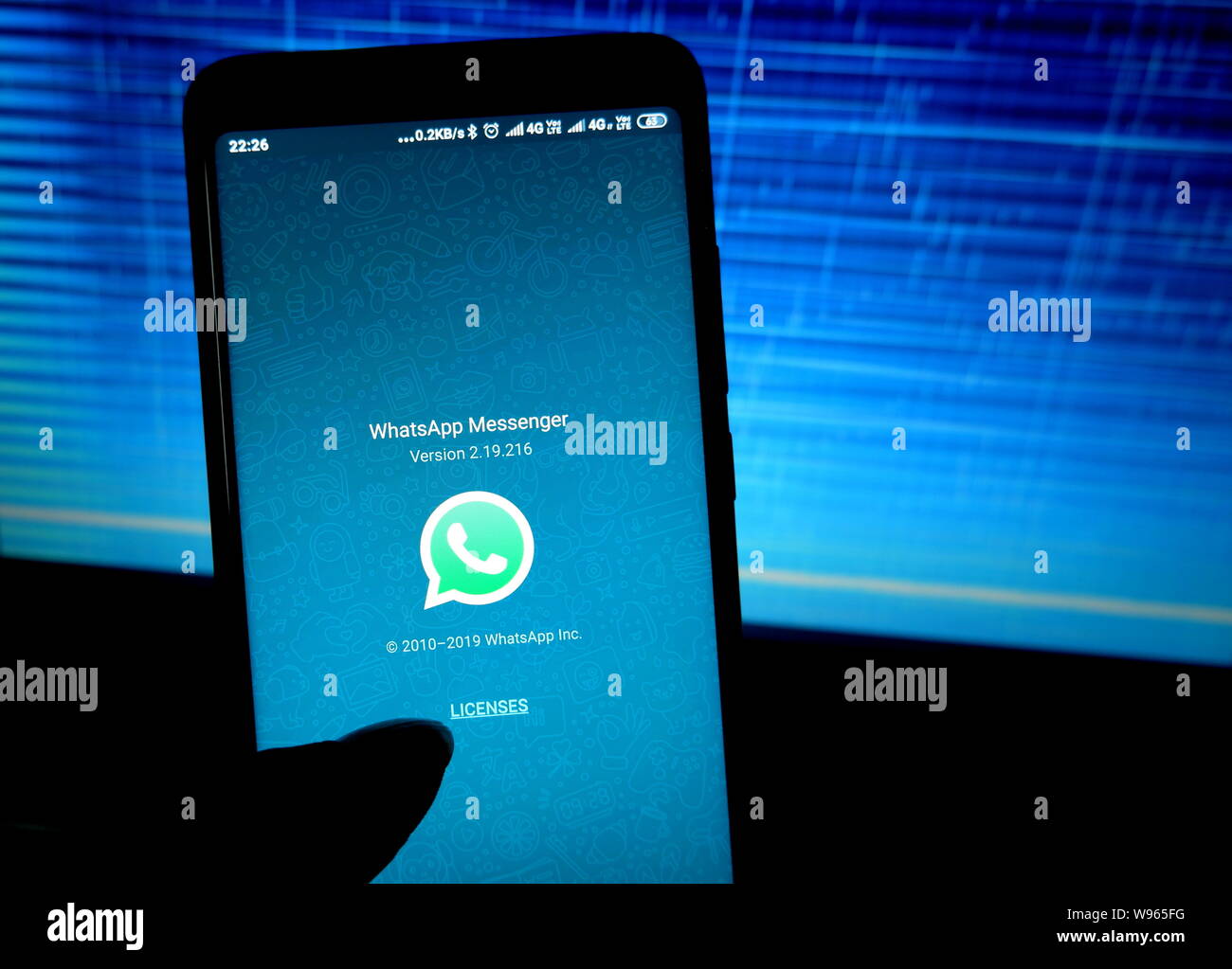 August 12, 2019, Kolkata, India: In this photo illustration a mobile messaging application Whatsapp logo seen displayed on a smartphone. (Credit Image: © Avishek Das/SOPA Images via ZUMA Wire) Stock Photo