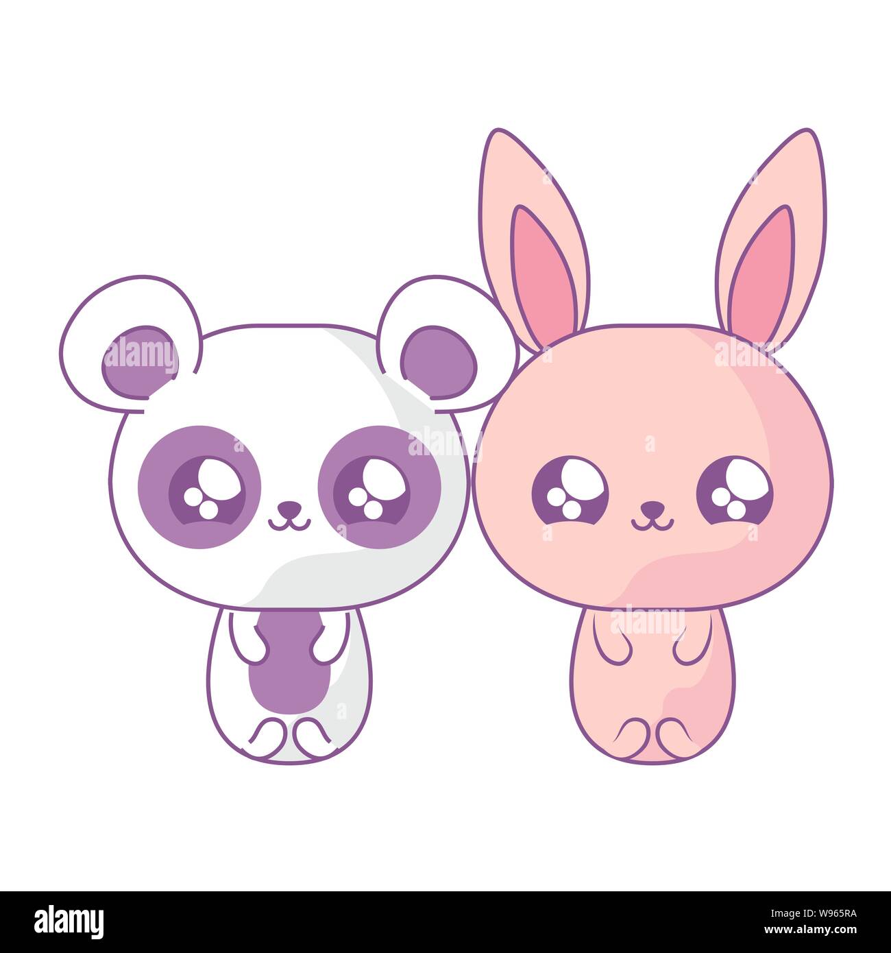 cute rabbit with panda bear baby animals kawaii style vector ...