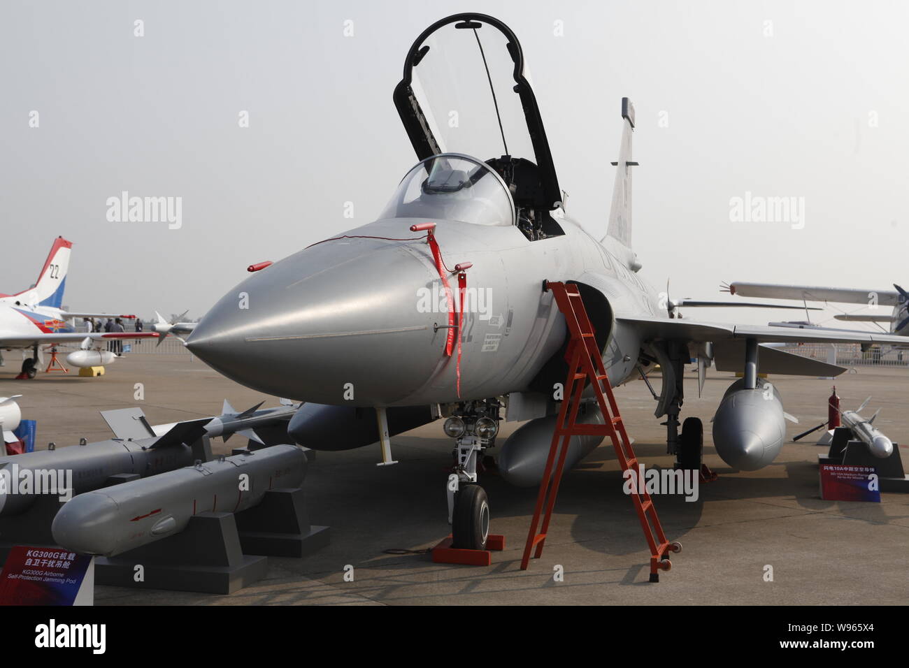 A JF17 Thunder (FC1 Xiaolong) fighter jet is displayed during the 9th