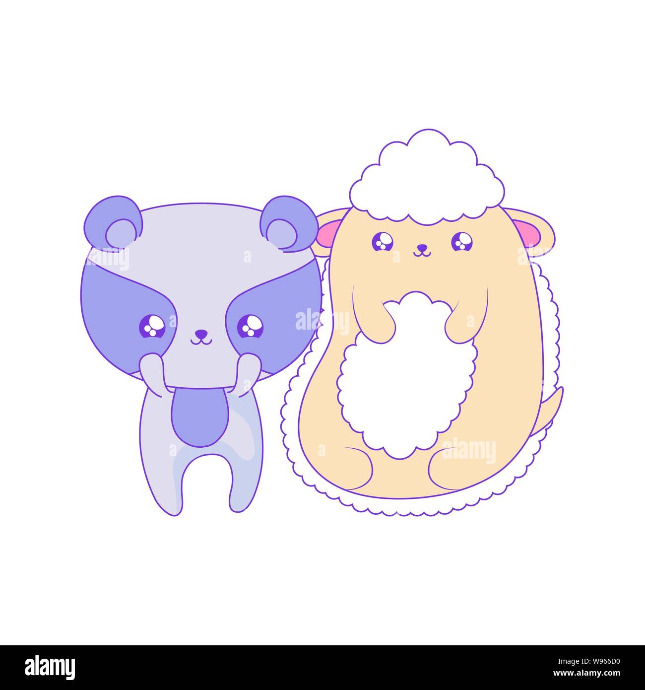 cute sheep with raccoon baby animals kawaii style vector illustration ...