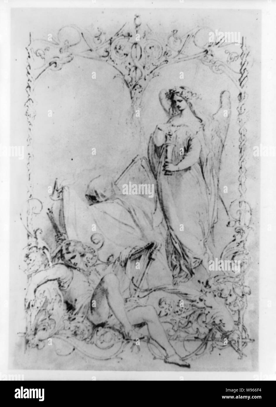 Allegorical Illustration Of Hovering Angel Death And A Dead Man With 