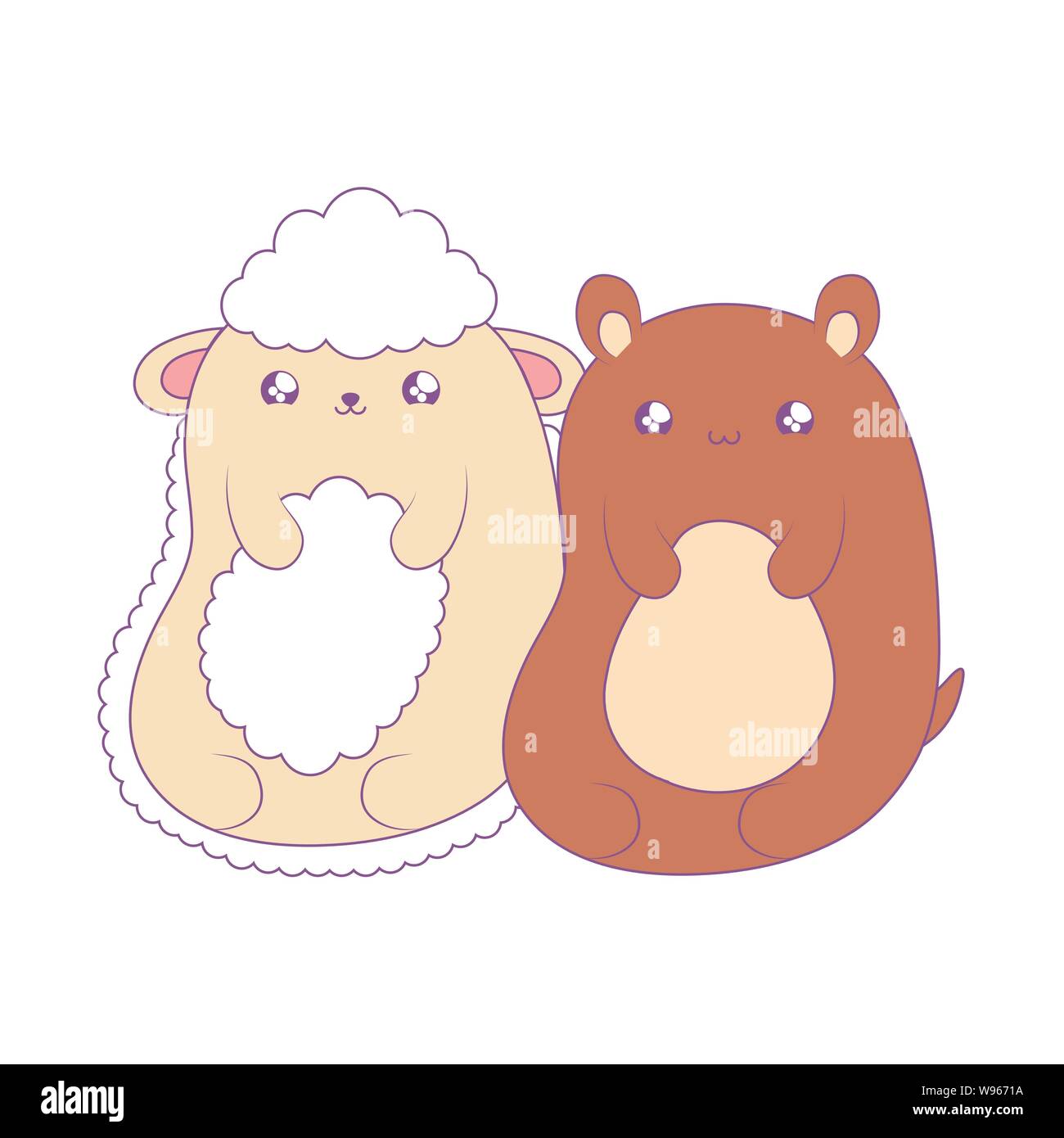 cute sheep with bear baby animals kawaii style vector illustration ...