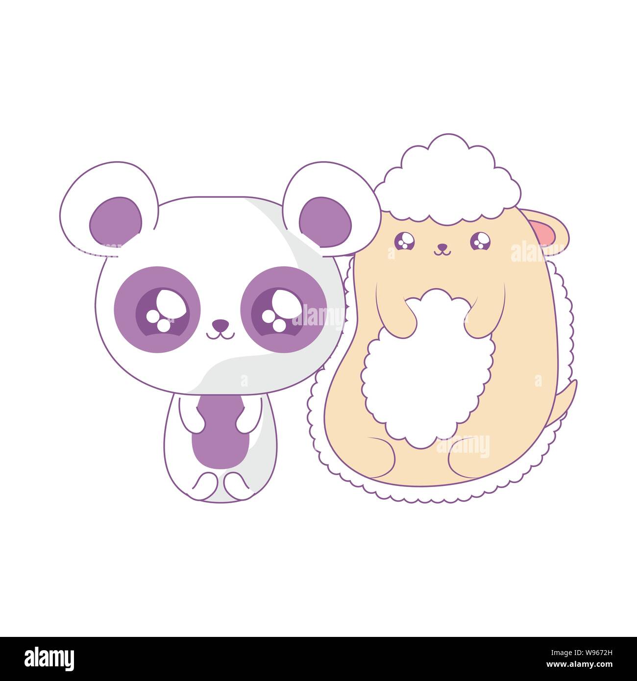 cute sheep with panda bear baby animals kawaii style vector ...