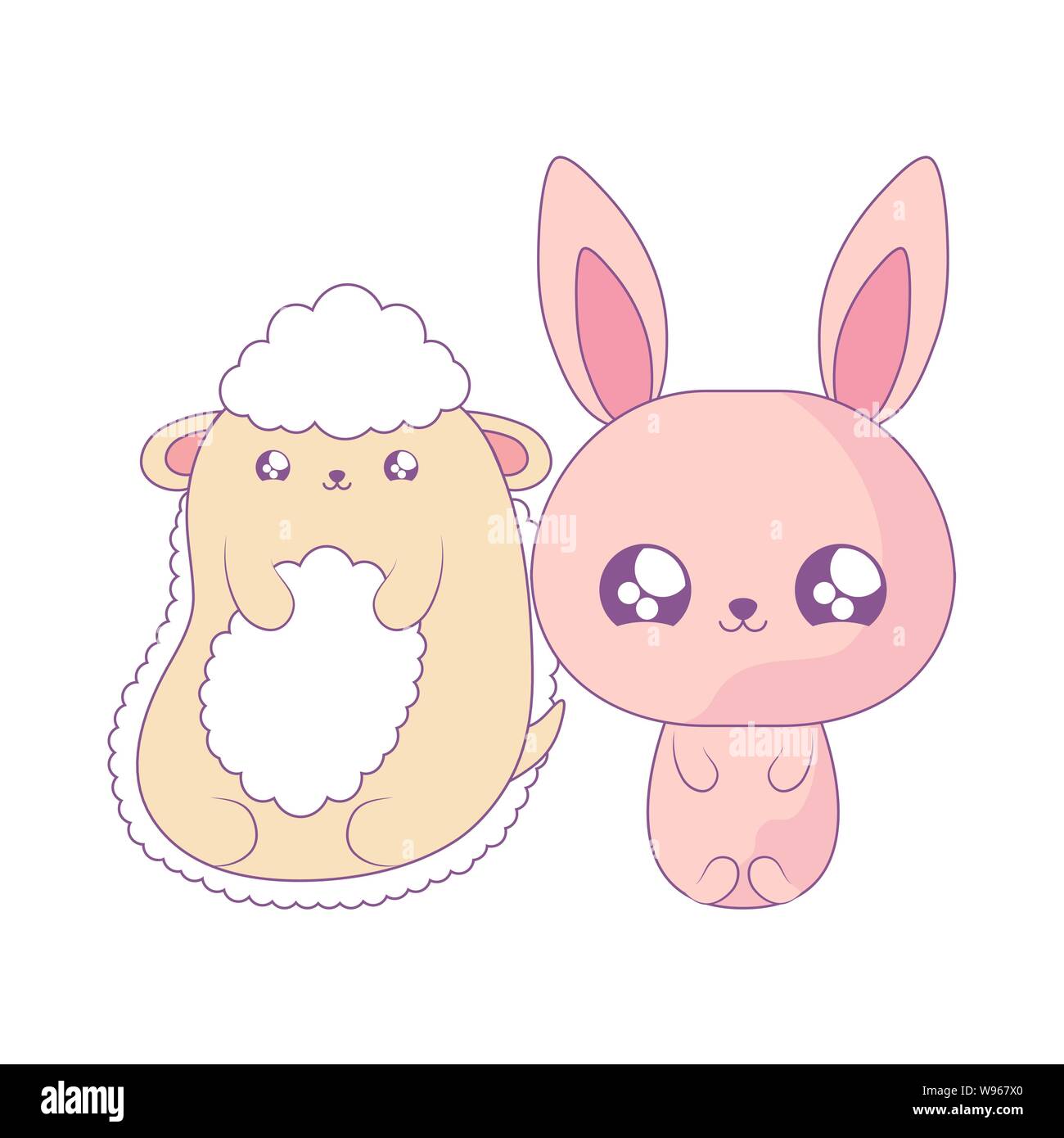 cute rabbit with sheep baby animals kawaii style vector illustration ...