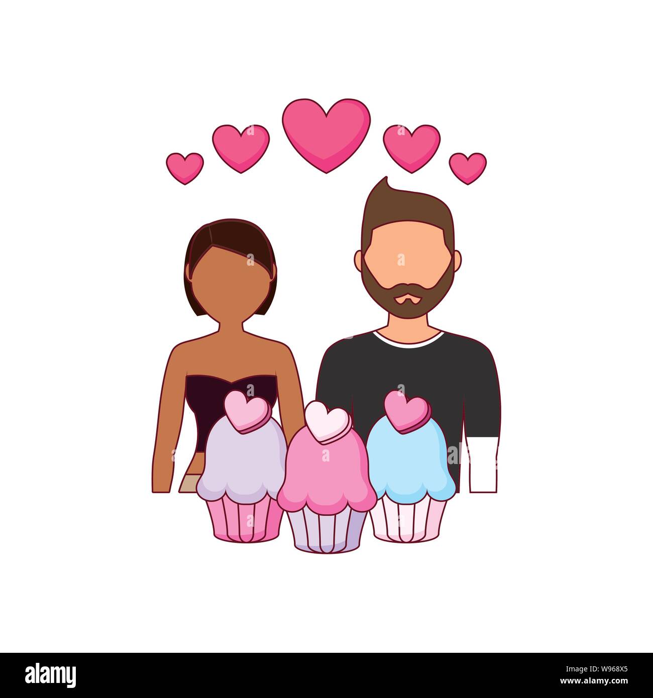 young couple lovers with hearts and icons vector illustration design ...