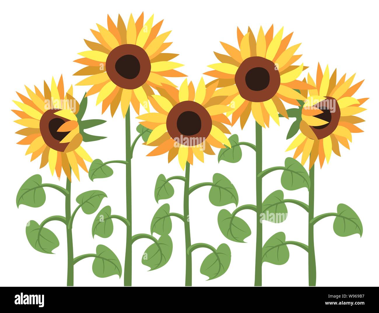 vector sunflower symbols isolated on blue background. summer garden
