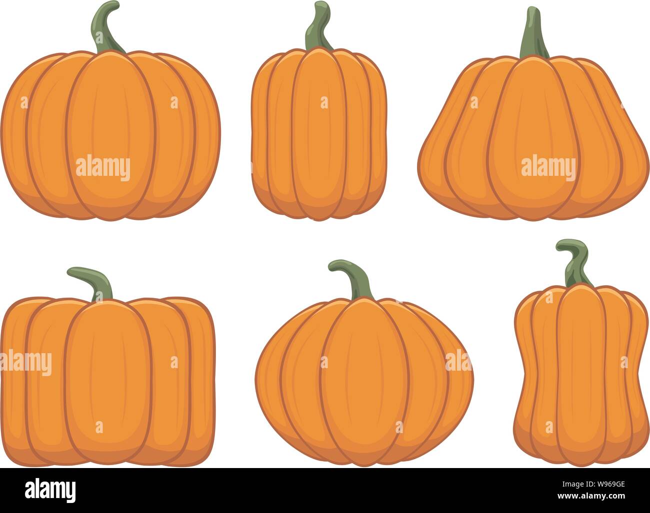 vector set of ripe orange pumpkins isolated on white background. pumpkin vegetable decoration for harvest and thanksgiving illustrations Stock Vector