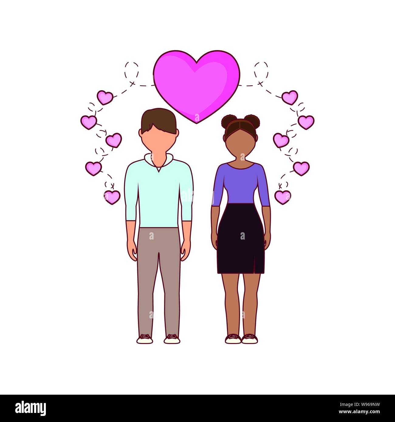 young couple lovers with hearts decoration vector illustration design ...