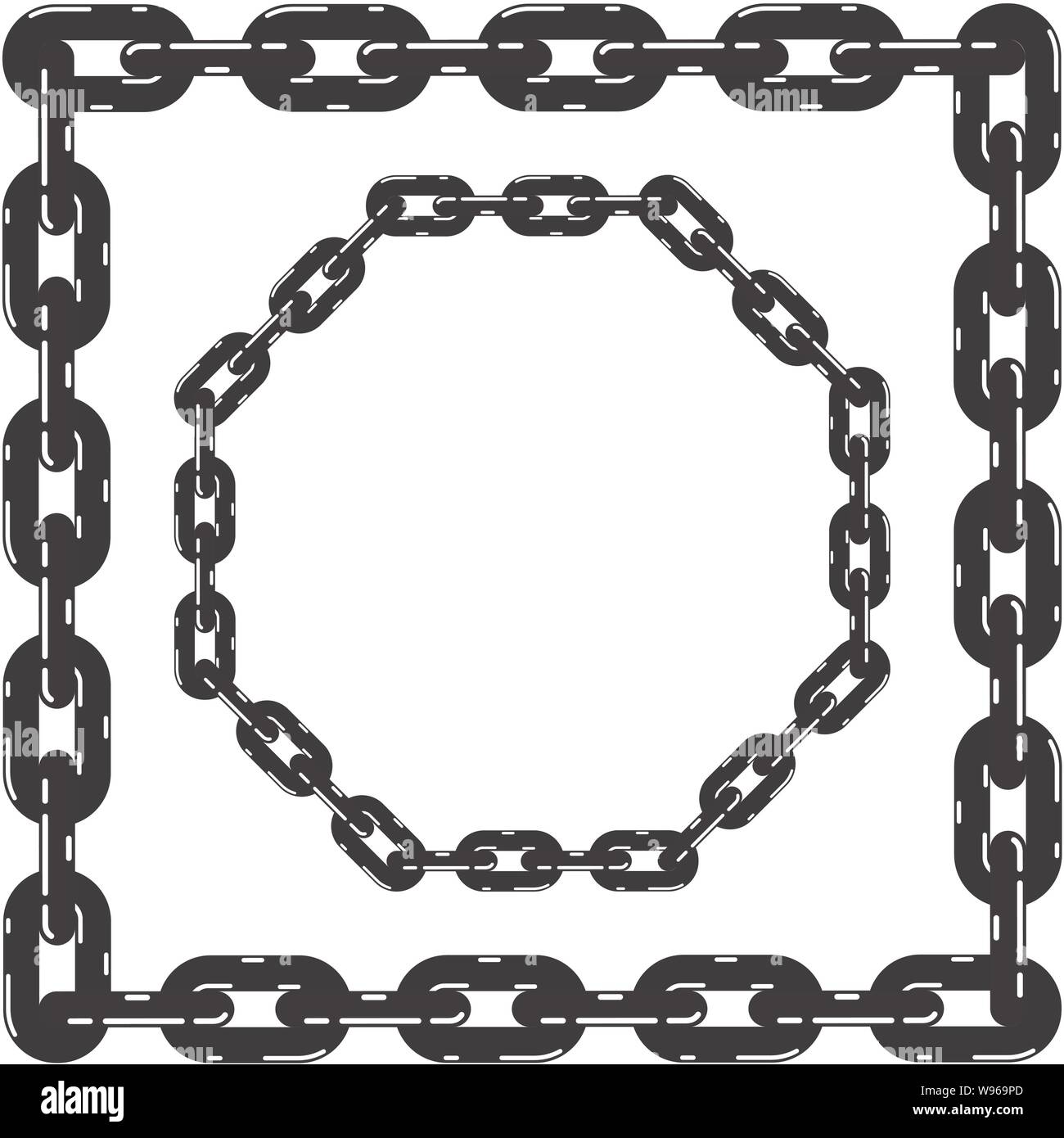 vector set of black and white metal chain borders of round and square ...