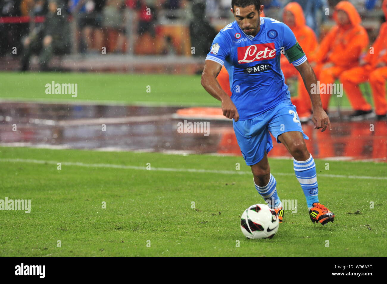 Walter Alejandro Guevara Gargano of Napoli dribbles against Juventus during their Italian Super Cup football match at the National Stadium, also known Stock Photo