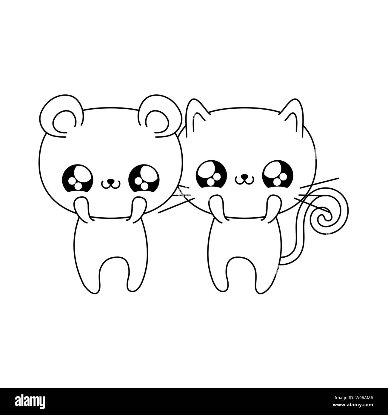 cute cat with bear baby animals kawaii style vector illustration design ...
