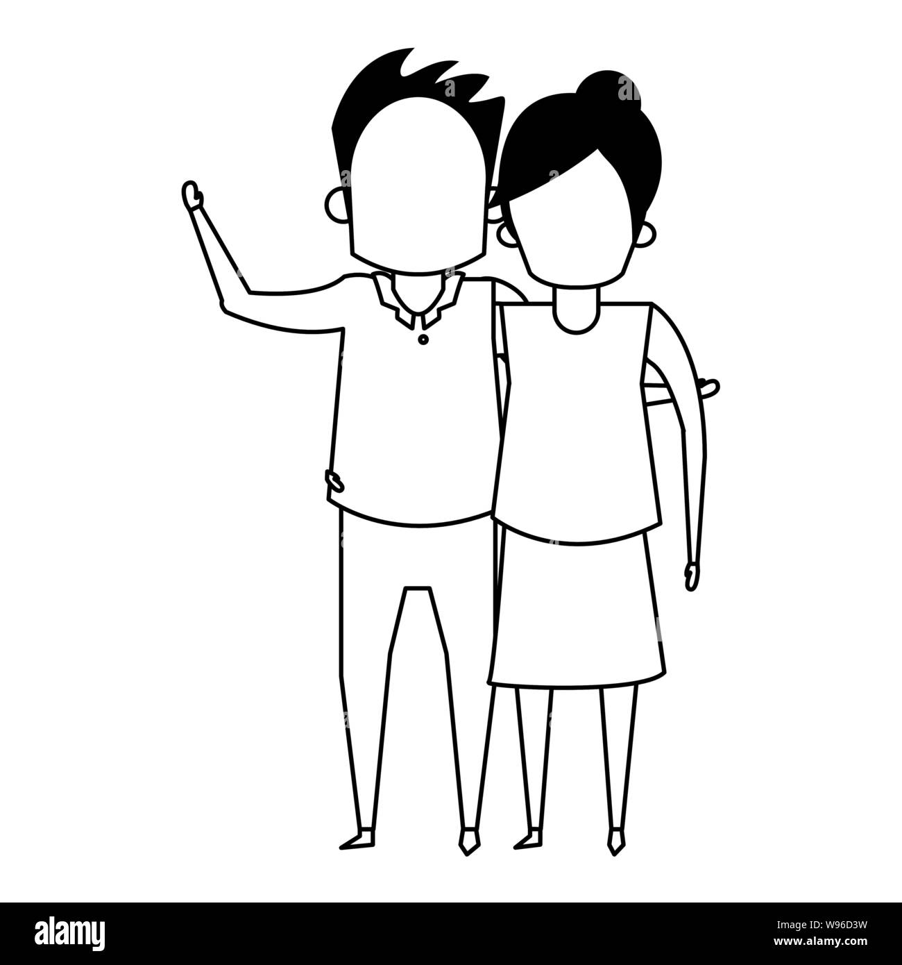 grandparents senior old people cartoon faceless in black and white