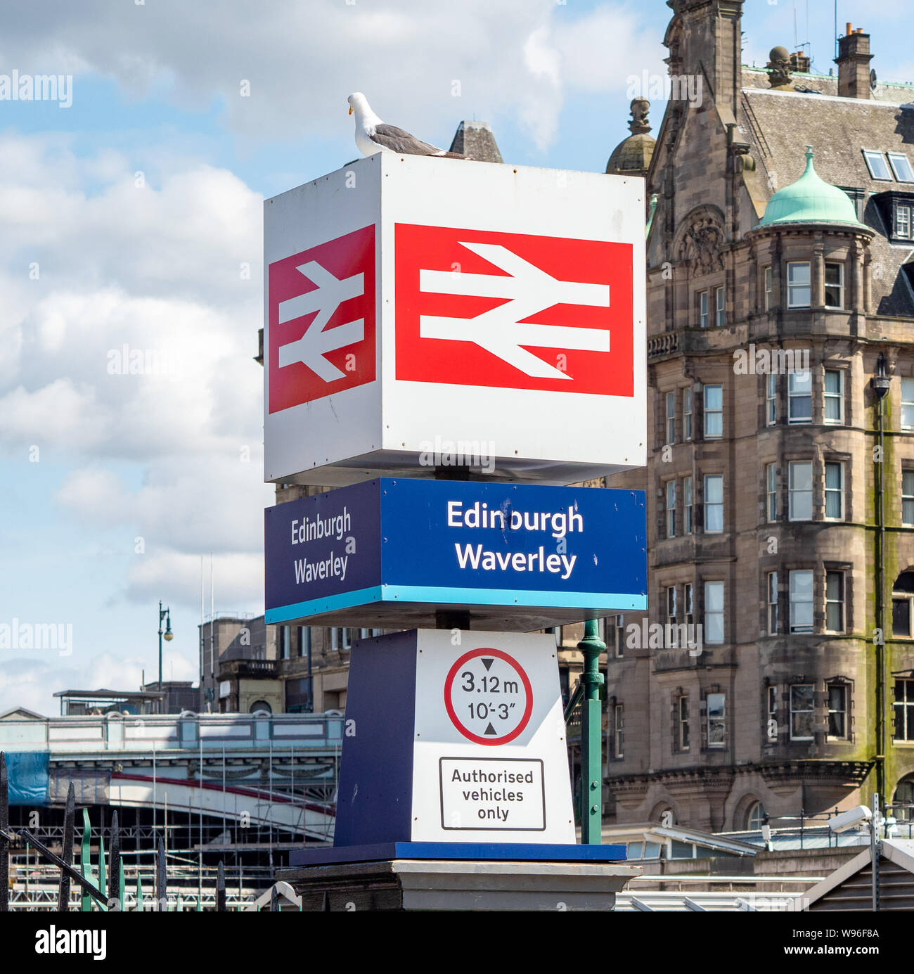 The entrance sign to Waverley Station on Waverley Bridge, Edinburgh, Scotland, UK. Stock Photo