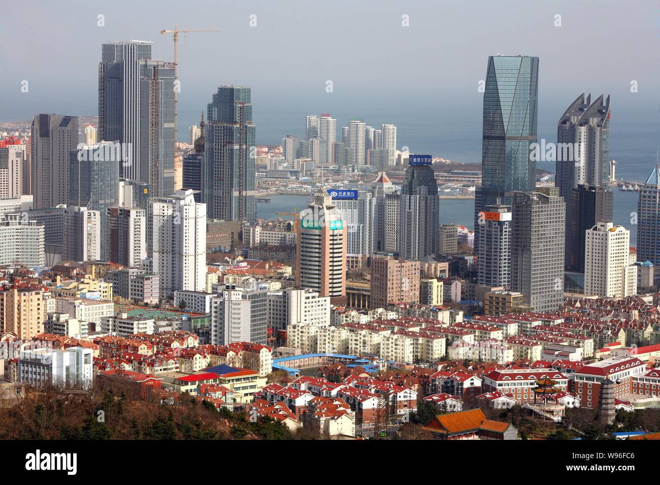 --FILE--View of residential apartment buildings and high-rise office ...