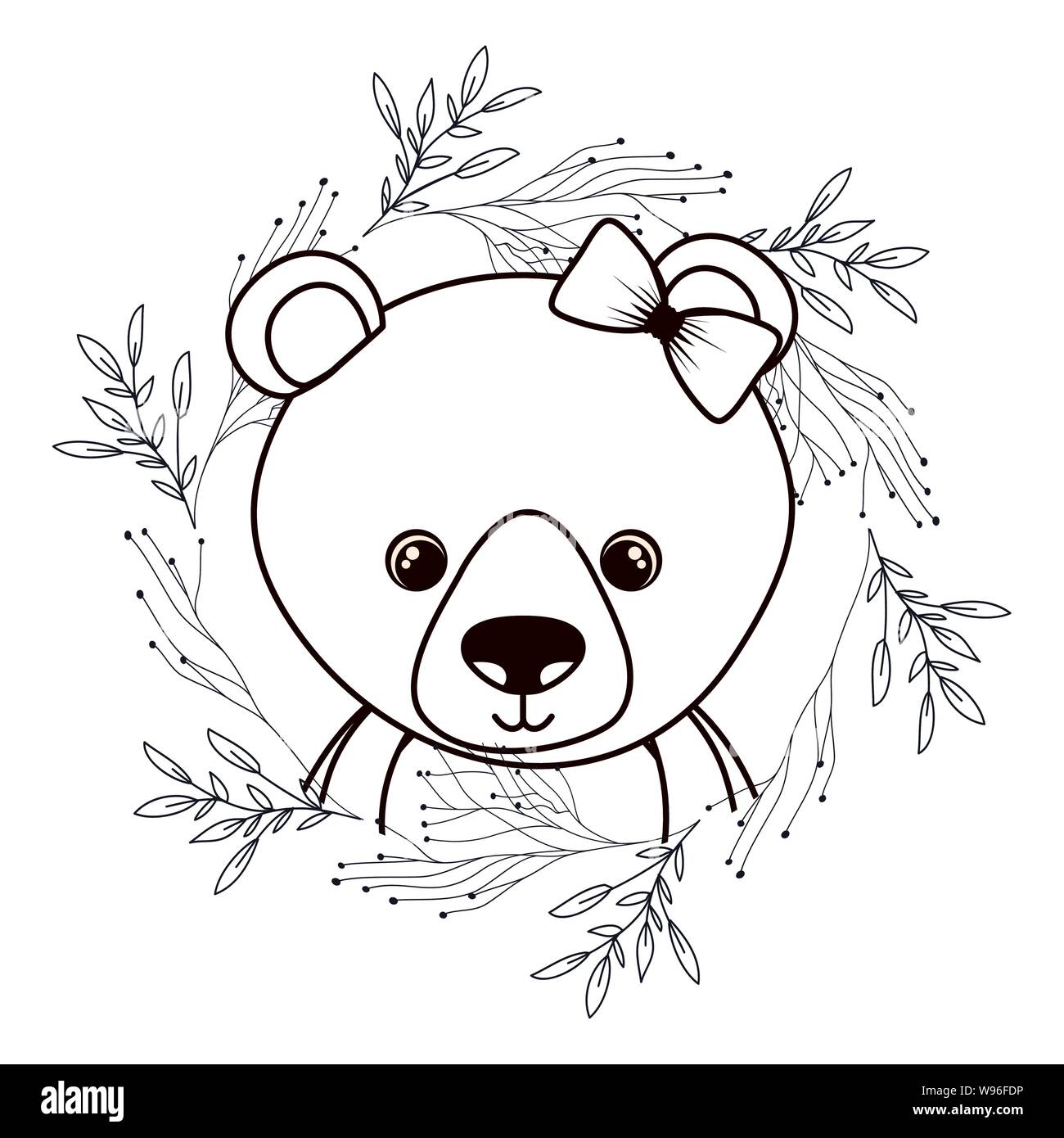 cute and adorable bear with wreath Stock Vector Image & Art - Alamy