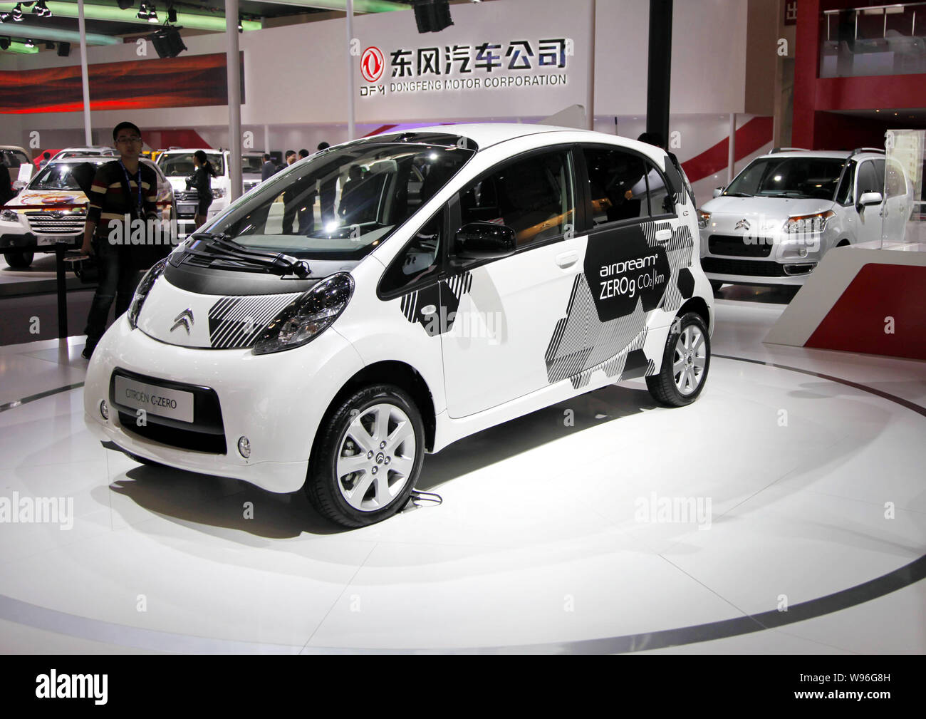 A Citroen C-ZERO is seen on display during the 12th Beijing International Automotive Exhibition, known as Auto China 2012, in Beijing, China, 23 April Stock Photo