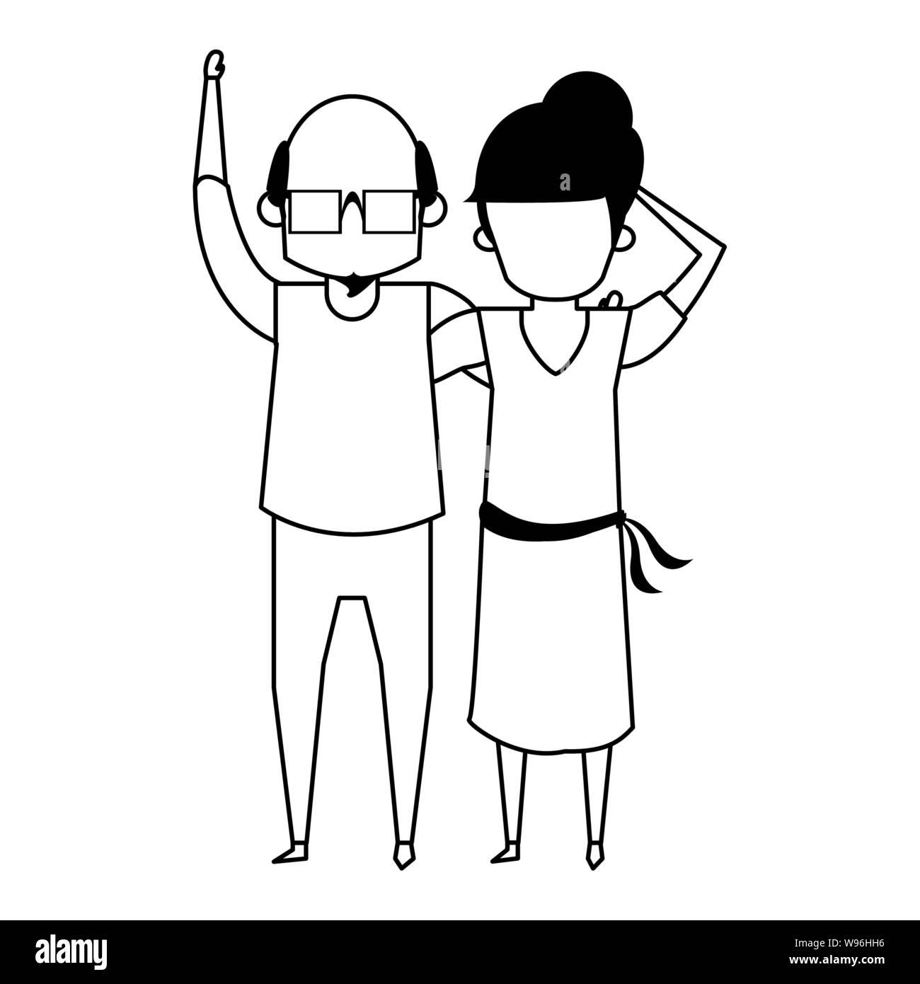 grandparents senior old people cartoon faceless in black and white