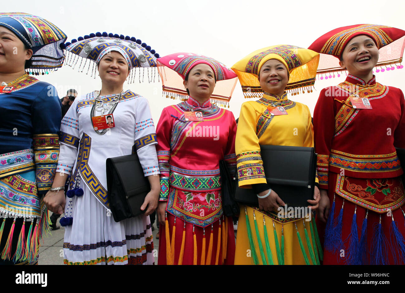 Chinese ethnic minority deputies arrive at the Great Hall of the People ...